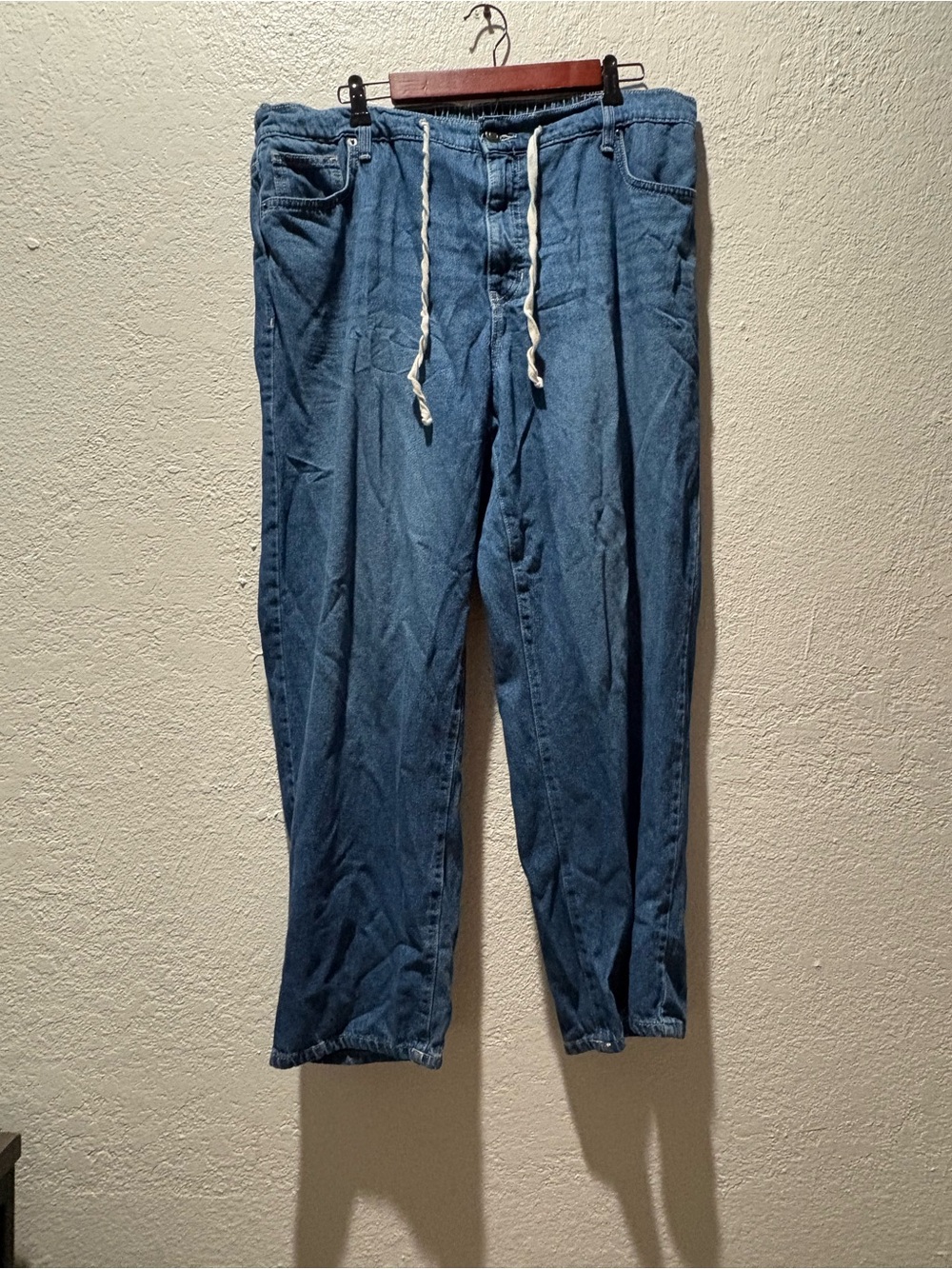 Terra & Sky Relaxed Drawstring Jeans in Denim Blue